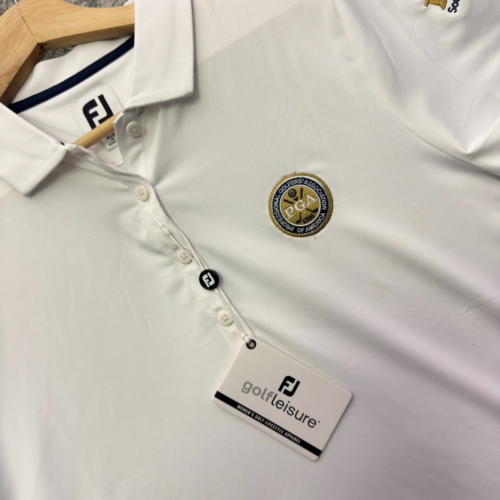 Footjoy FJ Golf Polo Shirt Womens Large White Short Sleeve PGA Logo Lightweight‎